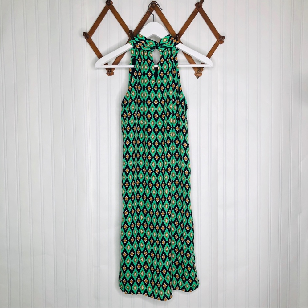 Jade geometric shape diamond print green keyhole long dress size XS
